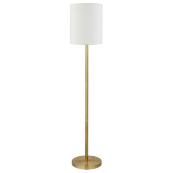 Braun Round Base Floor Lamp with Fabric Shade in Brass/White