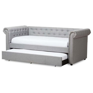 Bowery Hill Classically Designed Fabric Daybed with Trundle in Gray