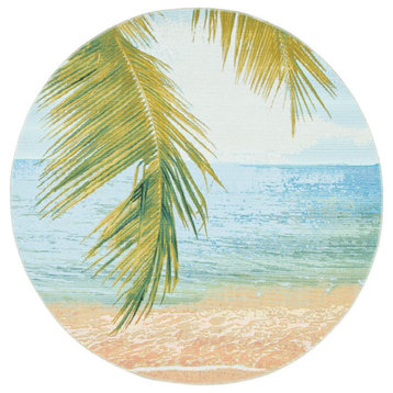 Safavieh Barbados Collection BAR560 Indoor-Outdoor Rug, Gold/Blue, 8' Round