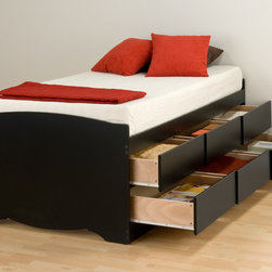 Prepac Tall Twin Platform Storage Bed with 6 Drawers in Black - Platform Beds