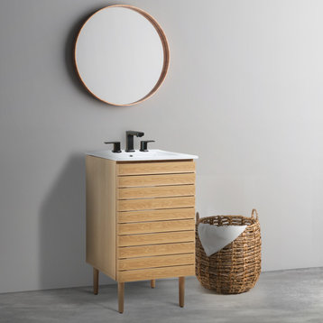 20" Linear Slat Modern 2-Shelf Bath Vanity Cabinet Only, Sink Basin not Included