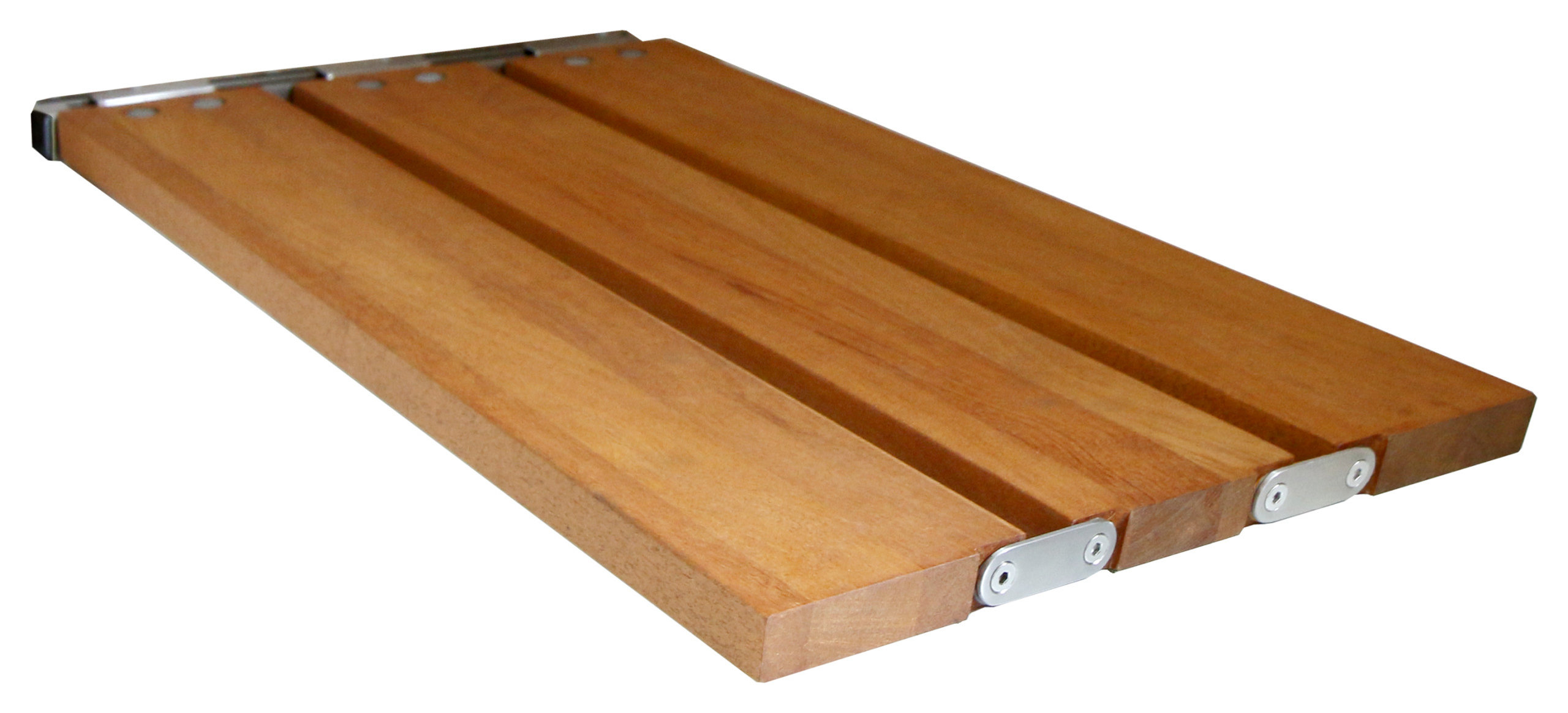29" x 15" Removable Tri-Fold Tub Seat, White Molded 4" Slats, Teak Wood