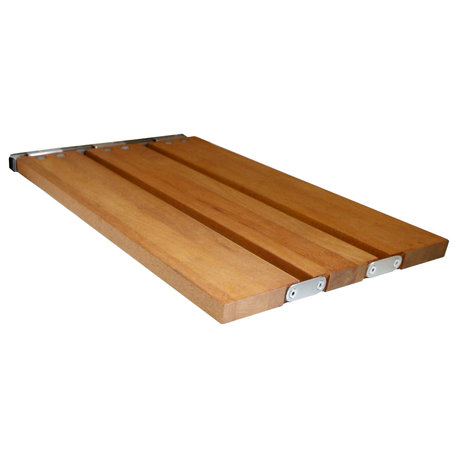 29" x 15" Removable Tri-Fold Tub Seat, White Molded 4" Slats, Teak Wood