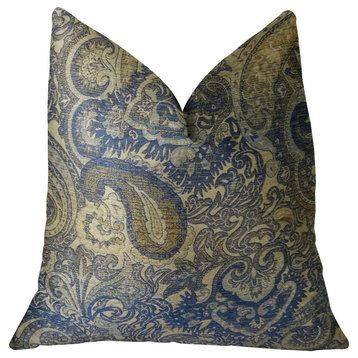 Myrtle Navy Blue and Taupe Handmade Luxury Pillow, Double Sided 26"x26"