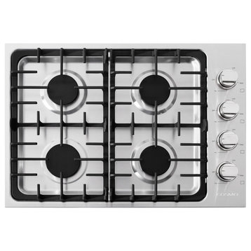 30 in. Luxury Gas Cooktop in Stainless Steel with 4 Italian Burners Easy Clean