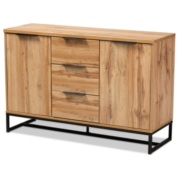 Reid Modern Industrial Oak Wood and Black Metal 3-Drawer Sideboard Buffet