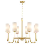 Maxim Lighting International - Town and Country 8-Light Chandelier, Satin Brass - Whether in town or countryside, this collection of chandeliers simplifies the classic curved frame with a modern approach. Finished in your choice of Satin Brass or Matte Black, the sharply curved arms extend higher than classic proportions and support ribbed cylinders of opal white glass shades. These Satin White glasses upgrade pleated shades by form of their ribbed details. This material change adds durability for cleaning and maintenance.