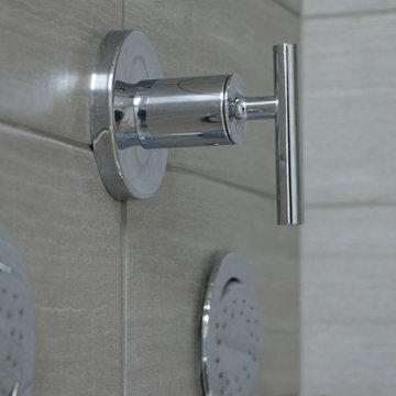 Modern City Style: Linear Taupe and Espresso Master Bath