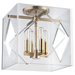 Hudson Valley Lighting - Travis 4-Light Flush Mount Acrylic Shade, Aged Brass - Mixing the timely with the timeless, American designers created an ultra glamorous look that defines the silver screen's golden age. Travis draws inspiration from Hollywood Regency style by encasing a sleek and elegantly proportioned chandelier in a cut and polished cube of modern acrylic.