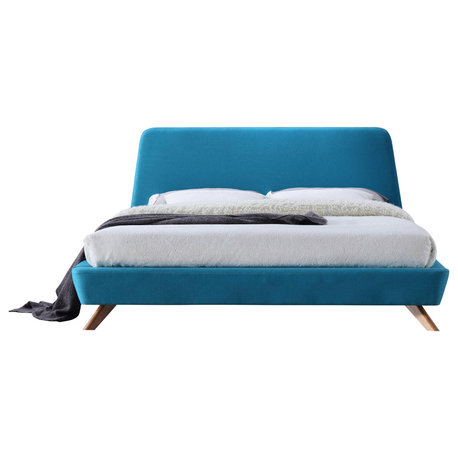 Henry Mid-Century Modern Upholstered Platform Bed, Blue, King