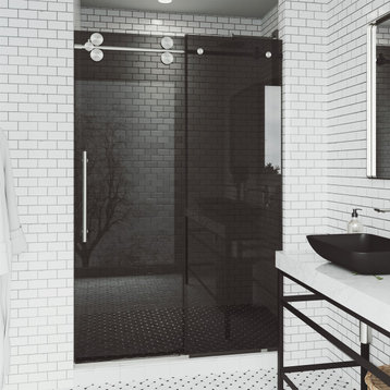 VIGO 60"x74" Elan Frameless Sliding Shower Door, Black/Stainless Steel
