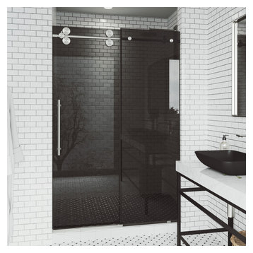 VIGO 60"x74" Elan Frameless Sliding Shower Door, Black/Stainless Steel