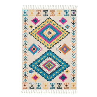 Beni Mini White Shag Rug with Black Diamond Pattern - 3'2 x 3'4