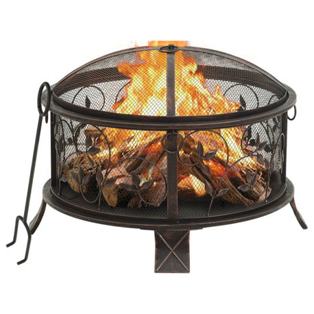 vidaXL Fire Pit Outdoor Fireplace for Camping Firebowl with Poker XXL Steel