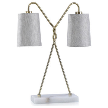 Hume Table Lamp Brass Finish On Metal Body With Marble Base Hardback Shades