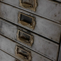 Felix Tall & Narrow Reclaimed Vintage Industrial 1940s Steel 15 Drawer Cabinet - Filing Cabinets