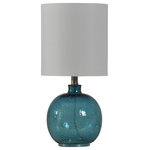 StyleCraft Home Collection - Mini Spanish Glass Ball Lamp, Cerulean Finish White Drum Fabric Shade - Accent your decor with this lovely Table Lamp.