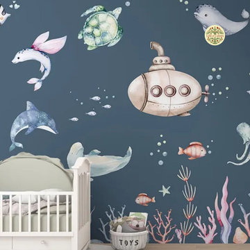 Cute Marine Life for Kids Room Wallpaper