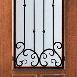 Slab Single Door 96 Mahogany Valencia 2 Panel 2/3 Lite Wrought Iron - Front Doors