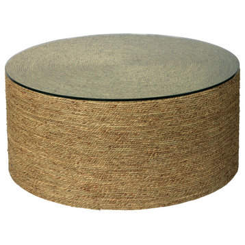 Elegant Minimalist Twisted Sea Grass Rope Coffee Table Natural Coastal Round