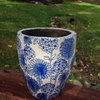 Old World Vintage Style Blue and White Ceramic Garden Pot, Tall