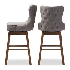 Baxton Studio - Gradisca Brown Wood and Tufted Swivel Barstool, Set of 2, Gray - Bar Stools and Counter Stools