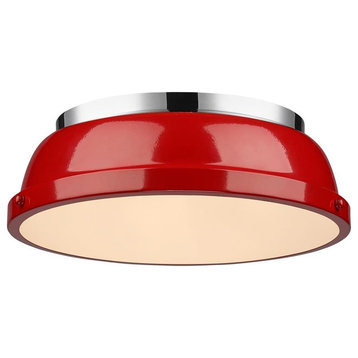 Duncan 14" Flush Mount in Chrome with a Red Shade