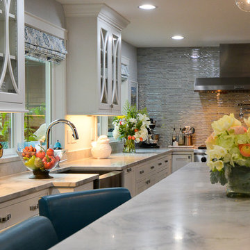 Classic White Kitchen with a Cherry Wine Bar