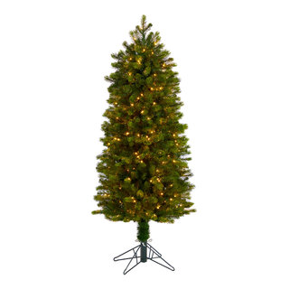 Nearly Natural Inc 5' Flocked Grand Northern Rocky Fir Artificial Christmas  Tree with Warm Micro (Multifunction with Remote Control) LED Lights