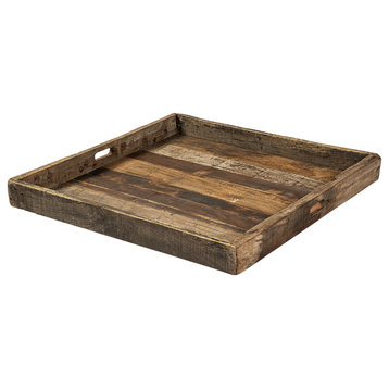 HomeRoots Natural Brown Reclaimed Wood With Grains And Knots Highlight Tray