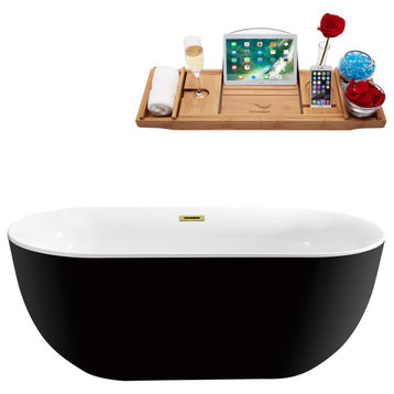 67" Streamline N802GLD Soaking Freestanding Tub and Tray With Internal Drain