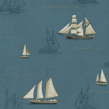 Andrew Blue Sailboat Wallpaper, Swatch