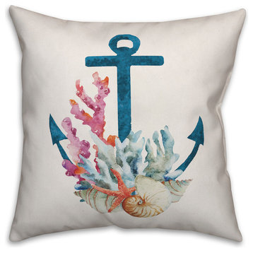 Coral Anchor 18x18 Throw Pillow Cover