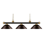 Z-Lite - Island/Billiard - Elegant And Traditional Best Describes This Beautiful Three Light Fixture. Finished In Oil Rubbed Bronze & Satin Gold And Paired With Bronze Metal Shades This Three Light Fixture Would Be Equally At Home In The Game Room Or Anywhere Else In The House Needing A Touch Of Timeless Charm. 72 Inches Of Chain Per Side Is Included To Ensure A Perfect Hanging Height.