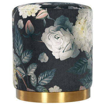 Opal Floral Velvet Ottoman with Gold Base