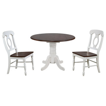 3 Piece 42" Round Dining Set, Antique White/Chestnut Brown, Napoleon Chairs