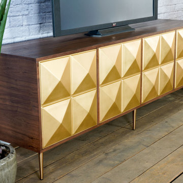 Modern Credenza, Mid Century Modern TV Stand, Walnut Modern Buffet, Gold Buffet