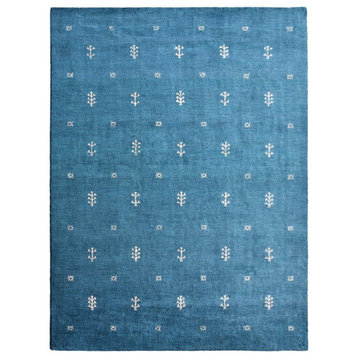 Hand Knotted Loom Silk Mix Area Rugs Contemporary Blue White