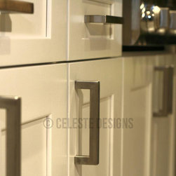Square Bar Pulls on White Kitchen Cabinets by Celeste Designs - Cabinet And Drawer Handle Pulls