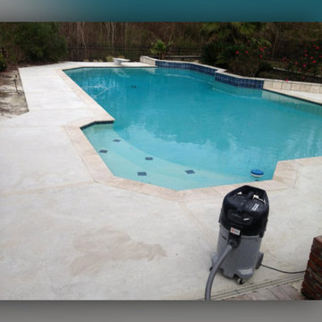 Old Pool Deck Resurface, and overlay Stamped before and After Pictures