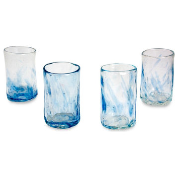 Novica Azure Mist Blown Glass Shot Glasses, 4-Piece Set
