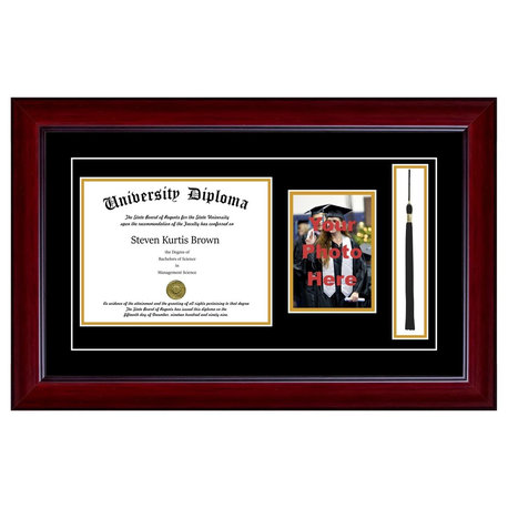 Single Diploma Frame with Tassel and Double Matting, Mahogany, 8"x10"