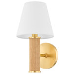 Mitzi - Amabella 1 Light Wall Sconce, Aged Brass - Bring a little sunshine into your space with Amabella. Inspired by resort design, the 1- or 2-light wall sconce moves between modern and coastal by mixing tone and texture. Grasscloth wraps around the tubular form, contrasted with aged brass accents. Exposed bulbs add a more contemporary quality to the piece.