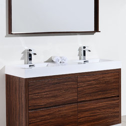 60 inch Double Sink Walnut Finish Free Standing Modern Bathroom Vanity - Bathroom Vanities And Sink Consoles
