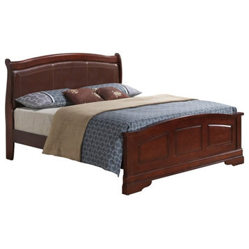 Maklaine Traditional styled Wood King Panel Bed in Cherry Finish