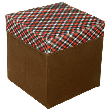 Red/White/Black Check Square Foldable Storage Ottoman / Storage Boxes