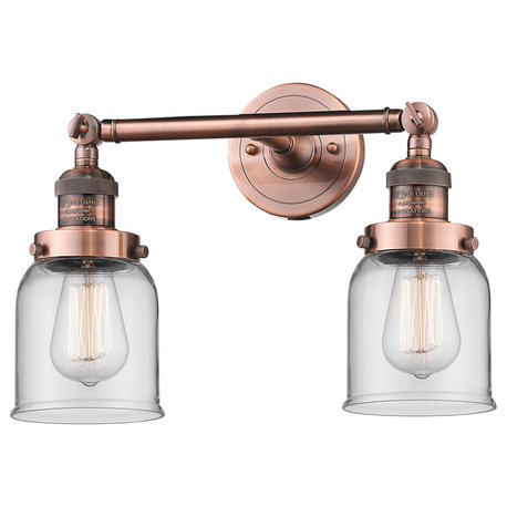 Small Bell 2-Light Bath Fixture, Antique Copper, Glass: Clear