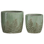 Urban Trends - Round Ceramic Pot With Fern Leaf Design Body, Shiny Green, Set of 2 - UTC pots are made of the finest terras which makes them tactile and attractive. They are primarily designed to accentuate your home, garden or virtually any space. Each pot is treated with a leaf finish that gives them rigidity against climate change, or can simply provide the aesthetic touch you need to have a fascinating focal point!!