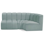 Meridian Furniture - Arc Vegan Leather Upholstered 3-Pc. L-Shaped Modular Sectional, Green - Unleash modern opulence with the Arc Vegan Leather 3pc. Sectional. Crafted for the modern connoisseur, this Sectional injects an air of refined luxury into any space. Its sleek silhouette, upholstered in supple mint green vegan leather, exudes timeless sophistication while the deep channel tufting adds textural intrigue, further elevating the chair's visual appeal. The modular design makes it a versatile chameleon, effortlessly adapting to your evolving needs and preferences. Whether you envision it gracing a chic living room corner, basking in the glow of a bedroom window, or adding a touch of drama to a home office, the Arc seamlessly complements your unique interior aesthetic.