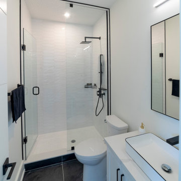 Black and white tiled bathroom